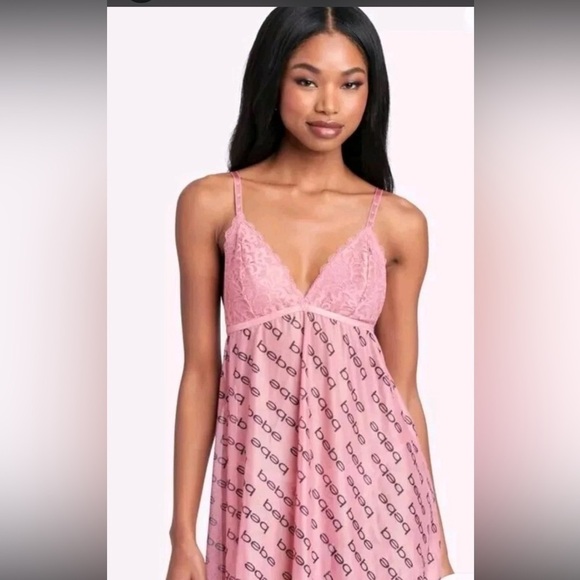 Bebe  Lingerie Babydoll Mesh Set Sexy Blush Lace Sz M See Through New Y2k - Picture 2 of 10